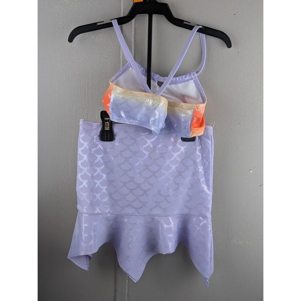 Wonder Nation Girls 3 Piece Mermaid Swimsuit Set Purple Orange Ombre 4T NWT